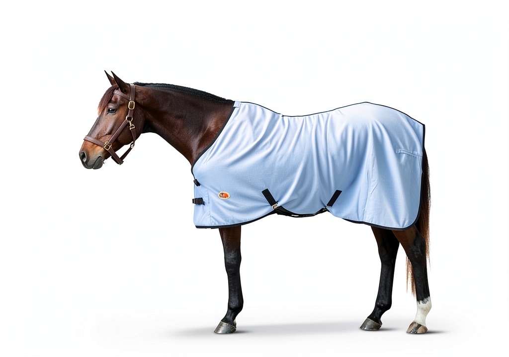 Installing JPC Equestrian Twin Front Closure Horse Blanket on a wooden stall bench