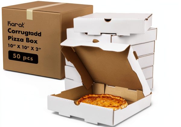 Karat Pizza Boxes White 12x12 Corrugated Grease-Resistant Pack of 50-0