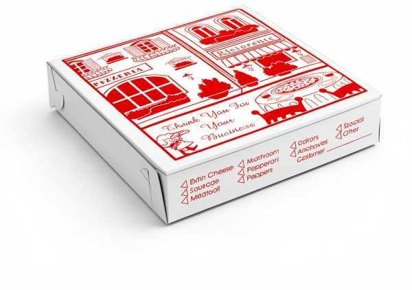 MT Products 12x12x2 White-Red Pizza Boxes Durable Clay Coated-1